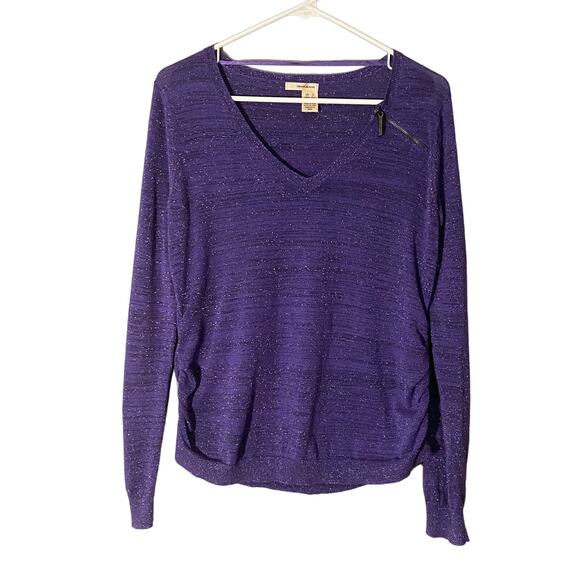 DKNY Purple Metallic Long Ruched Sleeve Zipper Detail Blouse Women Sz S - Picture 1 of 7